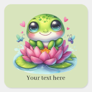 Pegatina Cuadrada Amantes de ranas lindas personalizables