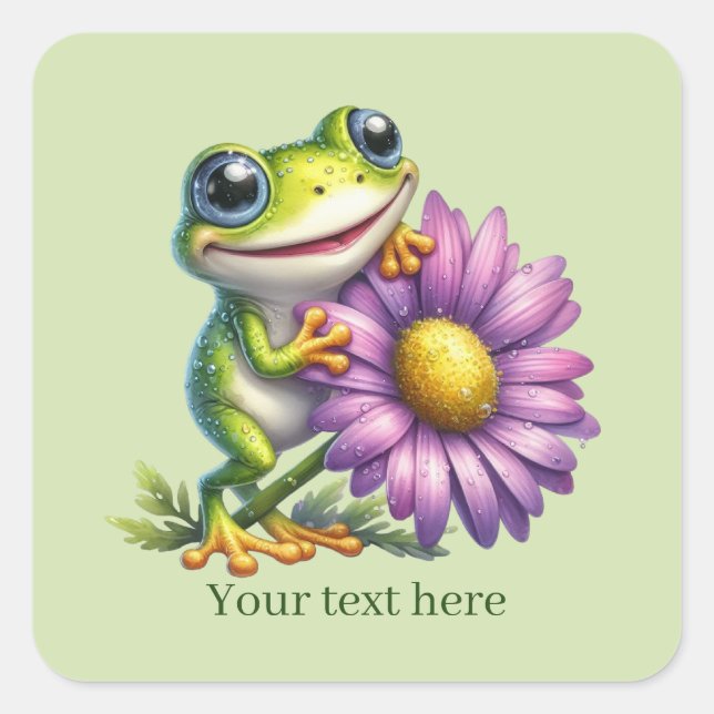 Pegatina Cuadrada Amantes de ranas lindas personalizables  (Anverso)