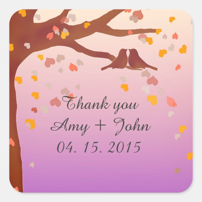 Pegatina Cuadrada Amantes de roble corazón confetti amor pegatina1 (Anverso)
