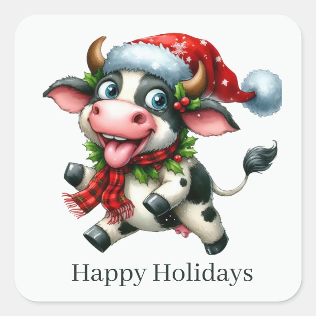 Pegatina Cuadrada Amantes de vacas felices de las vacaciones (Anverso)