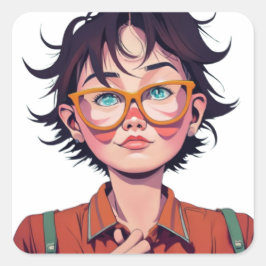 Pegatina Cuadrada Amantes del arte pop de manga animada se enfrentan