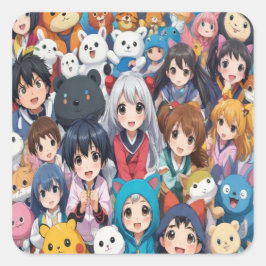 Pegatina Cuadrada Amantes del arte pop de manga animadora personaliz
