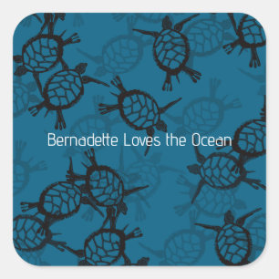 Pegatina Cuadrada Amantes del Océano Tortuga Marina 