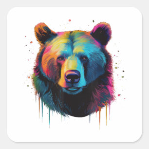 Pegatina Cuadrada Amantes del oso pardo arte pop Gran oso pardo