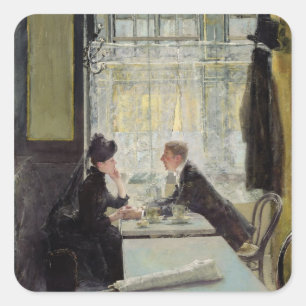 Pegatina Cuadrada Amantes en un café