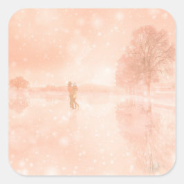 Pegatina Cuadrada Amantes en un estanque congelado