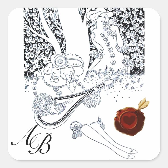 PEGATINA CUADRADA AMANTES ROMÁNTICOS DE LA VALENTINA MONOGRAMA DE SE