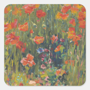 Pegatina Cuadrada Amapolas Rojas de Robert Vonnoh 1888 Arte Impresio