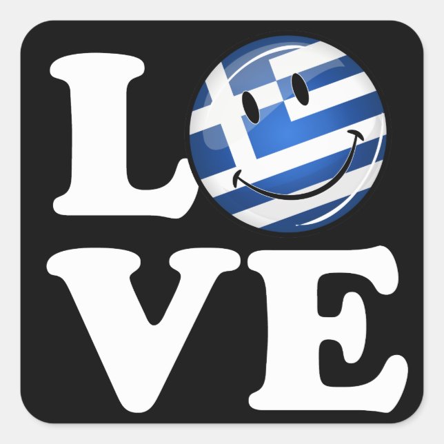 Pegatina Cuadrada Amar a Grecia | Bandera sonriente (Anverso)