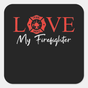 Pegatina Cuadrada Amar a mi pareja de amigos novios bomberos