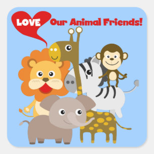 Pegatina Cuadrada Amar a nuestros amigos animales