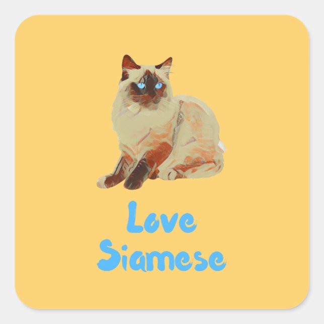 Pegatina Cuadrada Amar los gatos siameses (Anverso)