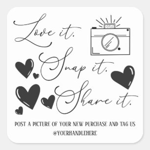 Pegatina Cuadrada Amar Snap Share Camera Hearts Script Etsy Business