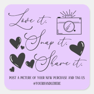 Pegatina Cuadrada Amar Snap Share Camera Hearts Script Etsy Business