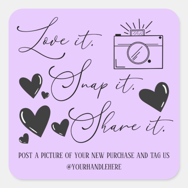 Pegatina Cuadrada Amar Snap Share Camera Hearts Script Etsy Business (Anverso)