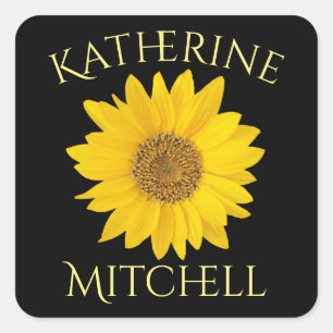 Pegatina Cuadrada Amarillo brillante nombre personalizado girasol ne