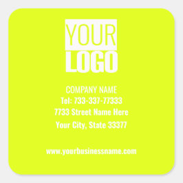 Pegatina Cuadrada amarillo fluorescente - añade tu logotipo en negri