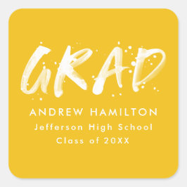 Pegatina Cuadrada Amarillo | Graduación moderna de la bandeja de pin
