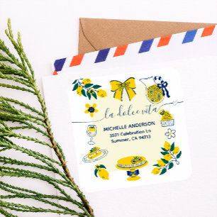 Pegatina Cuadrada Amarillo Verano La Dolce Vita Limón Dirección de R
