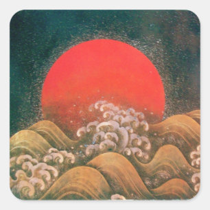Pegatina Cuadrada AMATERASU , SUN GODDESE , rojo marrón