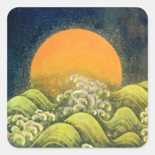 Pegatina Cuadrada AMATERASU , SUN GODDESS , amarillo verde negro