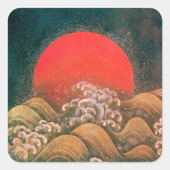 Pegatina Cuadrada AMATERASU , SUN GODDESS , rojo marrón negro (Anverso)