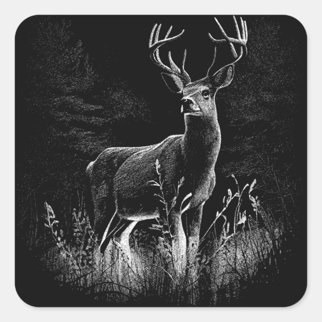 Pegatina Cuadrada amazing deer in nature draw (Anverso)