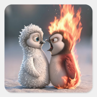 Pegatina Cuadrada Amber & Frosty Tiny Penguins Big Feelings