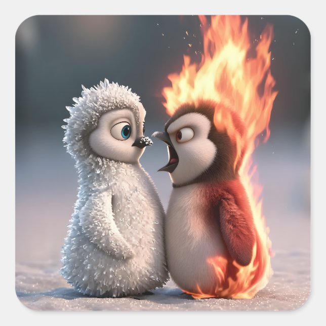 Pegatina Cuadrada Amber & Frosty Tiny Penguins Big Feelings (Anverso)