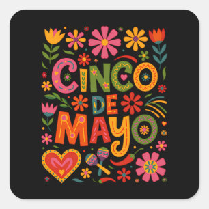Pegatina Cuadrada Ambiente de Fiesta Cinco de Mayo – Celebra Mexican