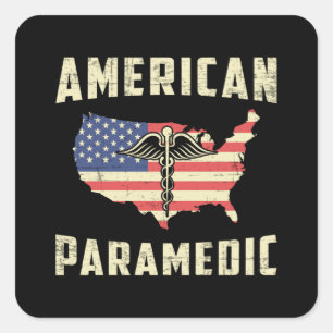 Pegatina Cuadrada Ambulancia paramédica estadounidense EMS Enfermera