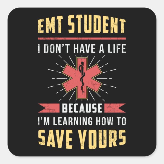 Pegatina Cuadrada Ambulancia paramédica para estudiantes EMT Enferme (Anverso)