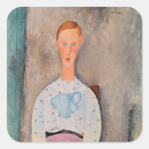 Pegatina Cuadrada Amedeo Modigliani - Chica con una blusa polka-dot