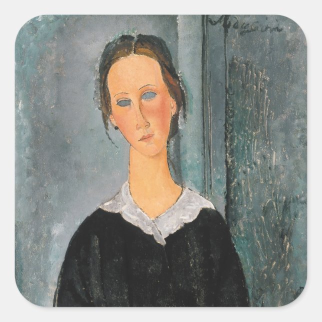 Pegatina Cuadrada Amedeo Modigliani - Chica del servicio (Anverso)