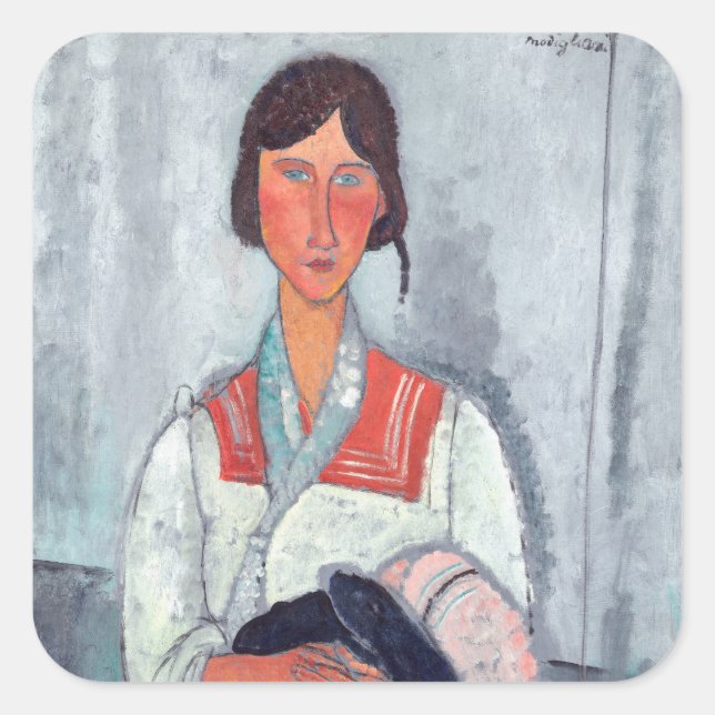 Pegatina Cuadrada Amedeo Modigliani - Gitana con bebé (Anverso)