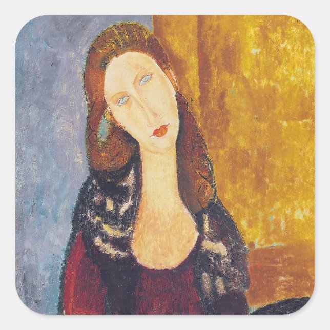 Pegatina Cuadrada Amedeo Modigliani - Retrato Jeanne Hebuterne #2 (Anverso)