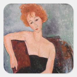 Pegatina Cuadrada Amedeo Modigliani - Vestido nocturno Chica pelirro