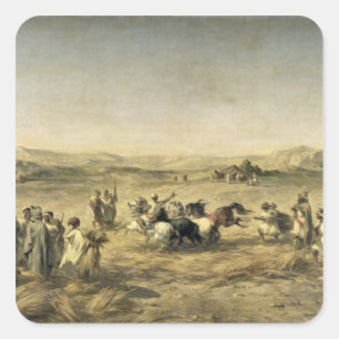 Pegatina Cuadrada Amenazando con trigo en Argelia, 1853