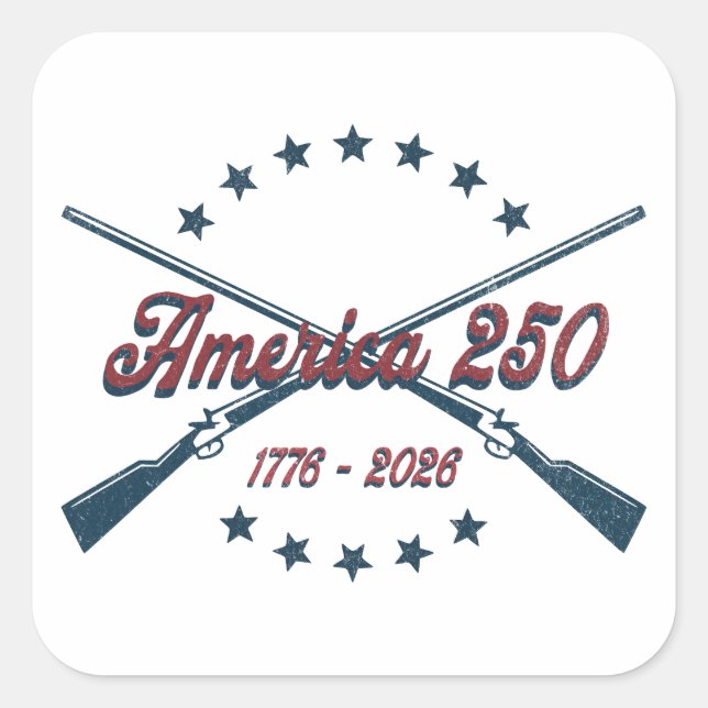 Pegatina Cuadrada America 250 Crossed Rifles Patriotic 1776-2026 (Anverso)