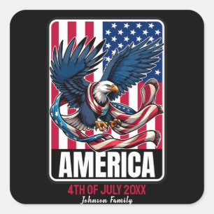 Pegatina Cuadrada América 4 de julio Eagle Patriótico Personalizado