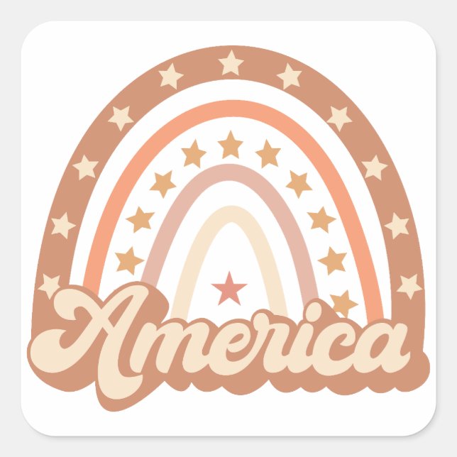 Pegatina Cuadrada America Boho Rainbow 4 de julio (Anverso)
