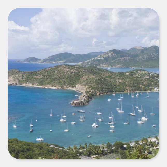 Pegatina Cuadrada América del Norte, Caribe, Antigua.Inglés (Anverso)