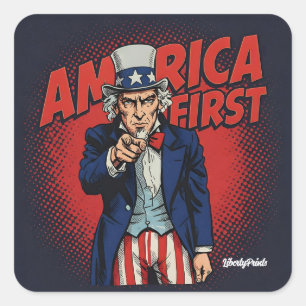Pegatina Cuadrada America First Uncle Sam