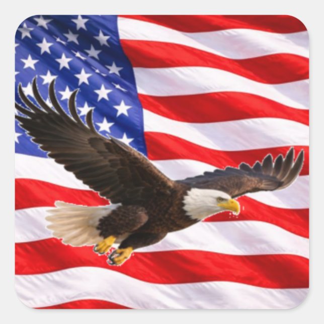 Pegatina Cuadrada American Bald Eagle Patriotic Square Sticker (Anverso)
