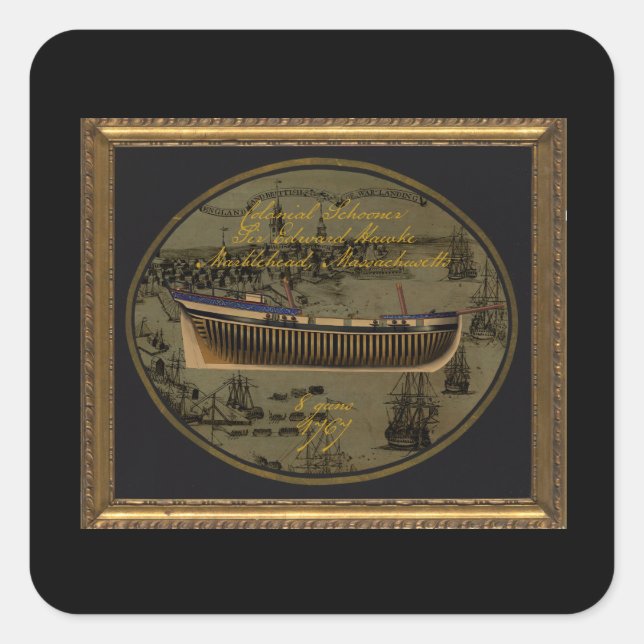 Pegatina Cuadrada American Colonial Schooner Sir Edward Hawke (Anverso)