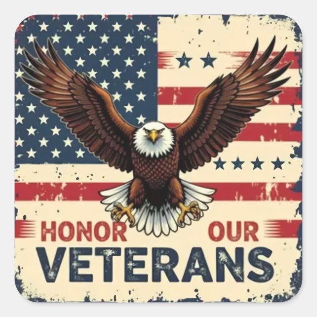 Pegatina Cuadrada American Eagle Honor Our Veterans Stickers (Anverso)