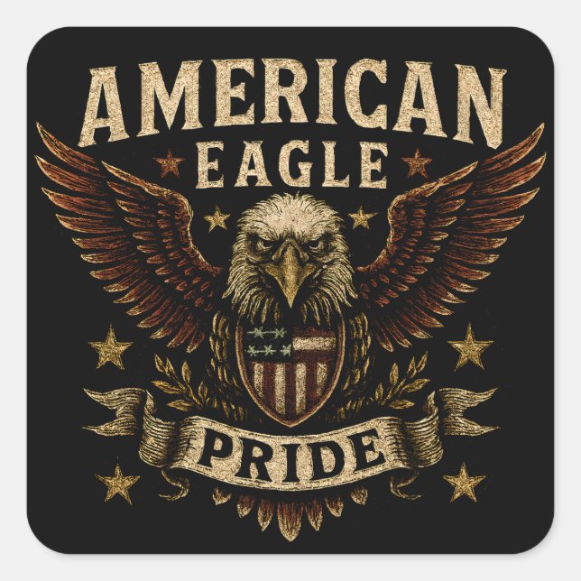 Pegatina Cuadrada American Eagle Pride – Bold USA Freedom (Anverso)