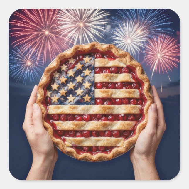 Pegatina Cuadrada American Flag Crust on a Cherry Pie (Anverso)