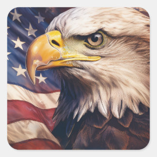 Pegatina Cuadrada American Flag with Bald Eagle Head