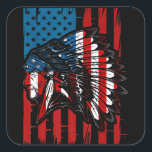Pegatina Cuadrada American Indian Roots US Flag Indigenous Native Am<br><div class="desc">American Indian Roots US Flag Indigenous Native American</div>